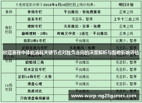 欧冠赛程中体能消耗关键节点对胜负走向的深度解析与前瞻影响评估